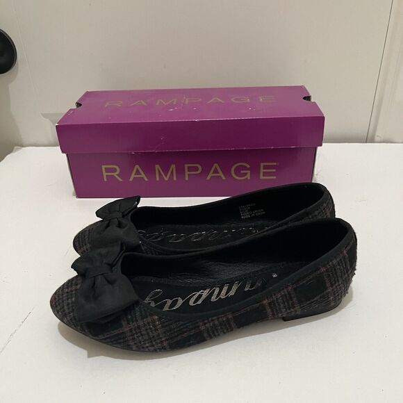 Rampage Ram Brice Black Gray Plaid Flats Bow Pointed Toe Slip On Womens 6.5M - Picture 5 of 9